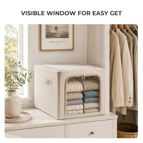 Linen-Blend Stackable Storage Bin for Deep Shelves – M