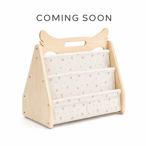 Double-Sided Kids’ Bookshelf with Fabric Sling Pockets